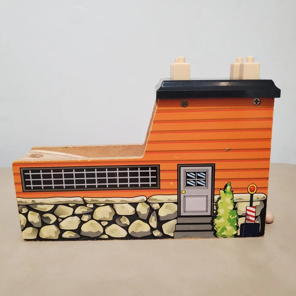 Wooden Railway Tunnel Bridge Orange Siding Stone Graphics Building Block Top